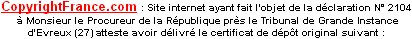   CopyrightFrance.com - D&eacute;p&ocirc;t COPYRIGHT 
