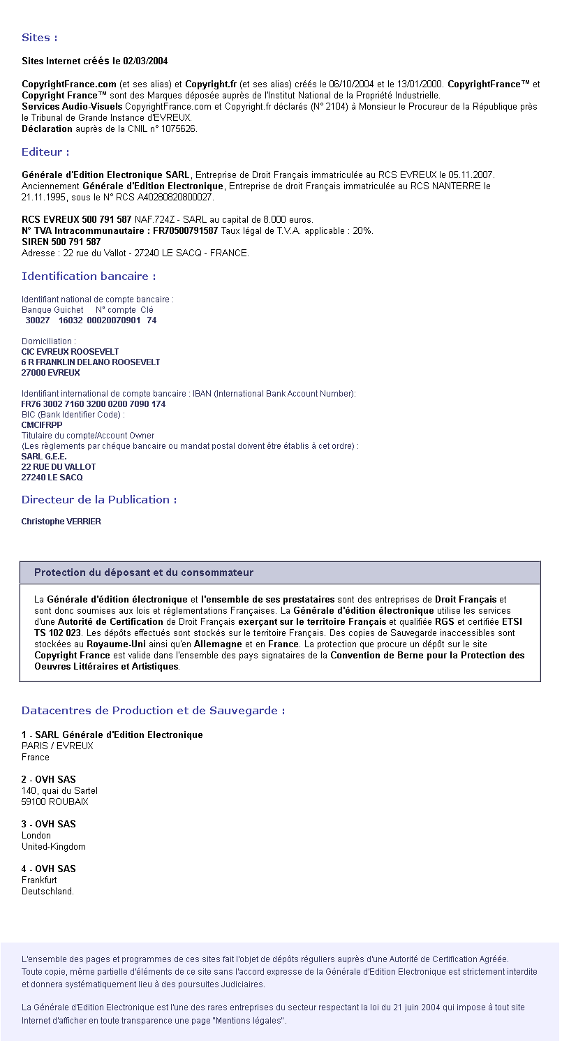  Mentions L&eacute;gales 